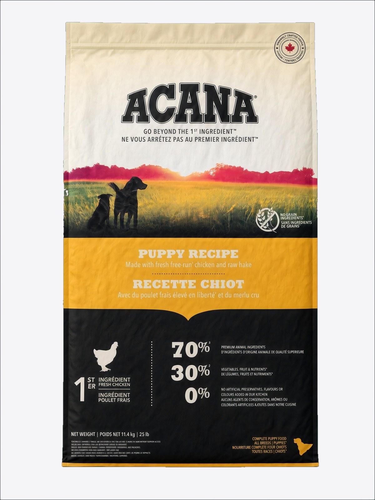 The bag of ACANA Puppy Recipe we feed our puppies